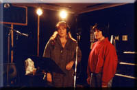 Donna in a recording studio with fellow artist Mary, recording Gettysburg.