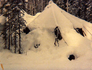 The tent, snowed in.