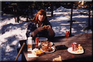 Barbecuing in the snow.