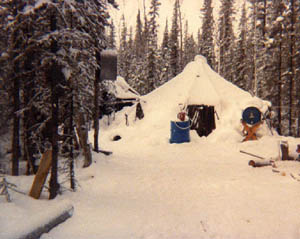 Another view of the snowed-in tent, looking down the driveway.
